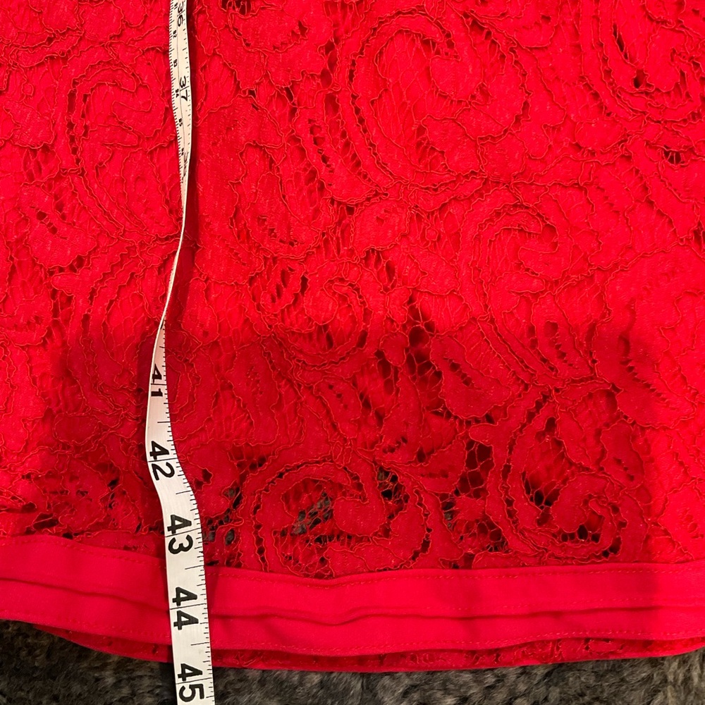 TADASHI SHOJI Women’s Red V-Neck Floral Lace Cocktail Midi Dress Size 14 - Picture 15 of 16